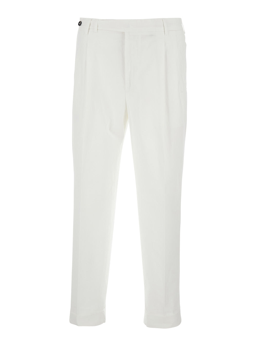 White Pants with Belt Loops and Front Pleats for Men Cotton Elastane Trousers