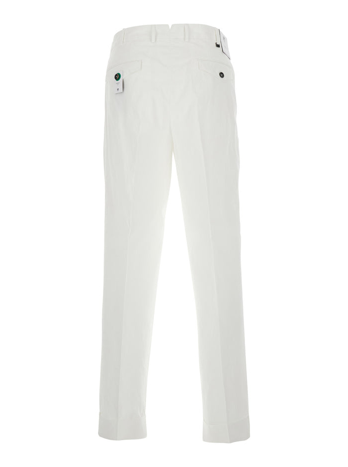 White Pants with Belt Loops and Front Pleats for Men Cotton Elastane Trousers