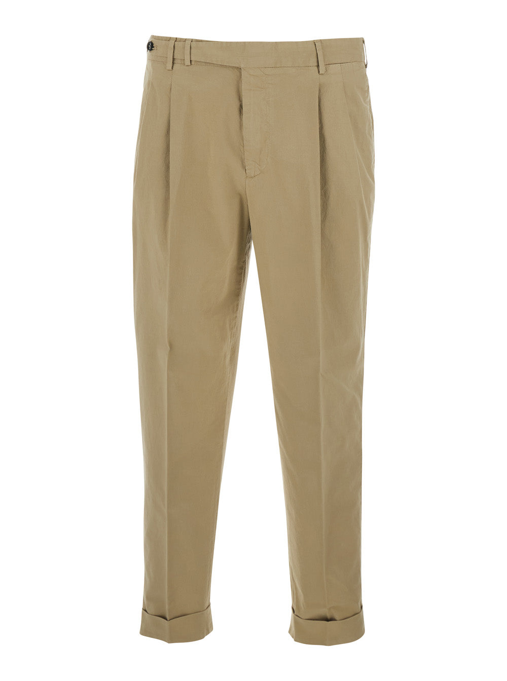 Beige Trousers with Belt Loops and Front Pleats in Cotton for Men Elastane