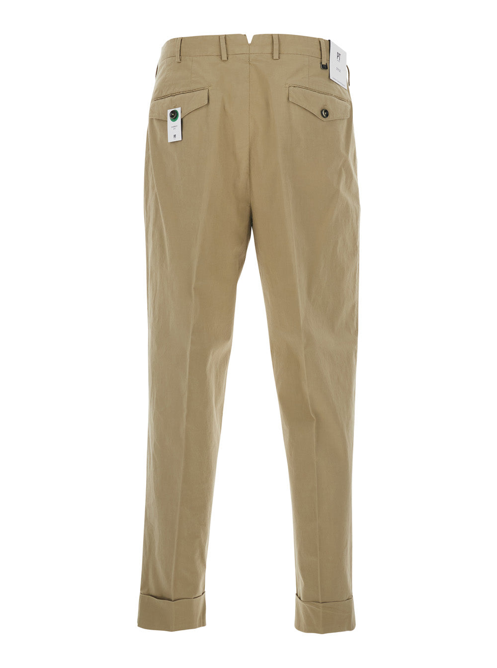 Beige Trousers with Belt Loops and Front Pleats in Cotton for Men Elastane