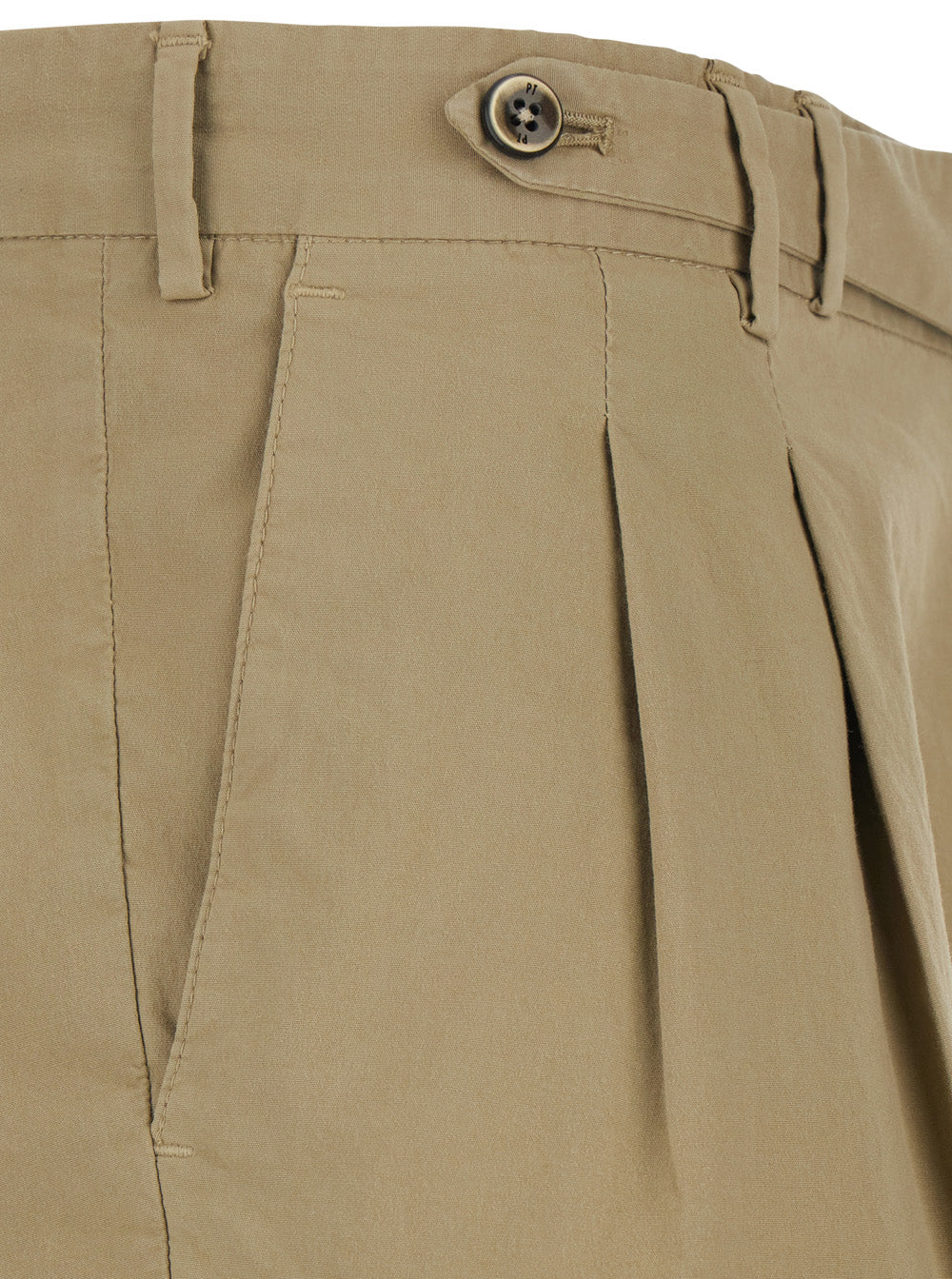 Beige Trousers with Belt Loops and Front Pleats in Cotton for Men Elastane