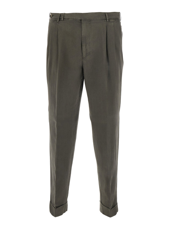 Pants With Pockets And Raw Hems Brown Tech Fabric For Men Trousers