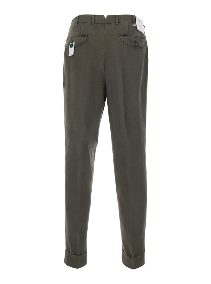 Pants With Pockets And Raw Hems Brown Tech Fabric For Men Trousers