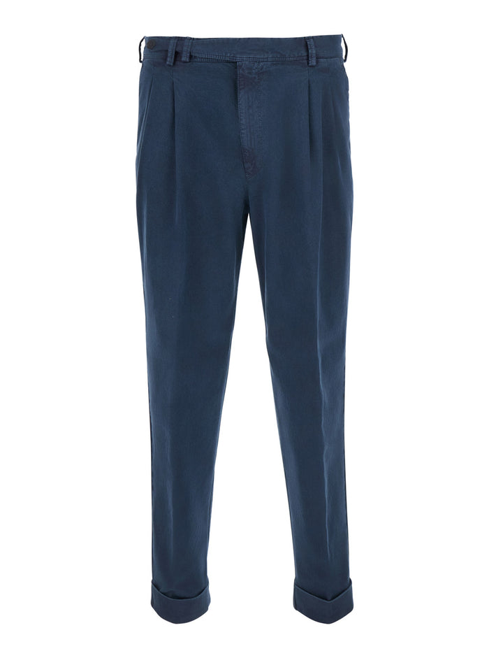 Pants With Side Pockets And Blue Finished Hems For Men Blu Trousers