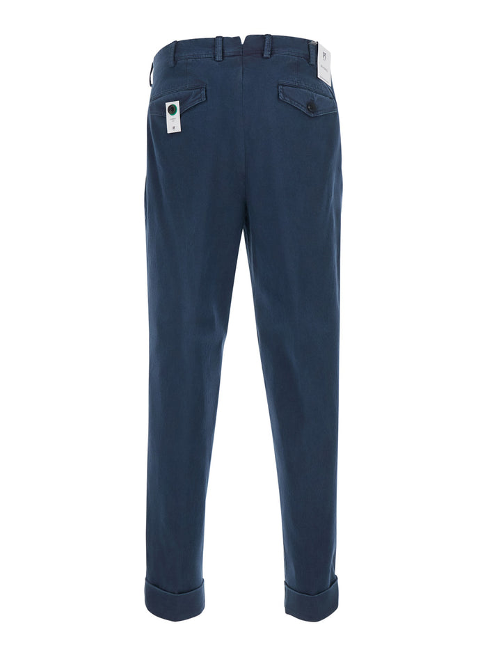 Pants With Side Pockets And Blue Finished Hems For Men Blu Trousers