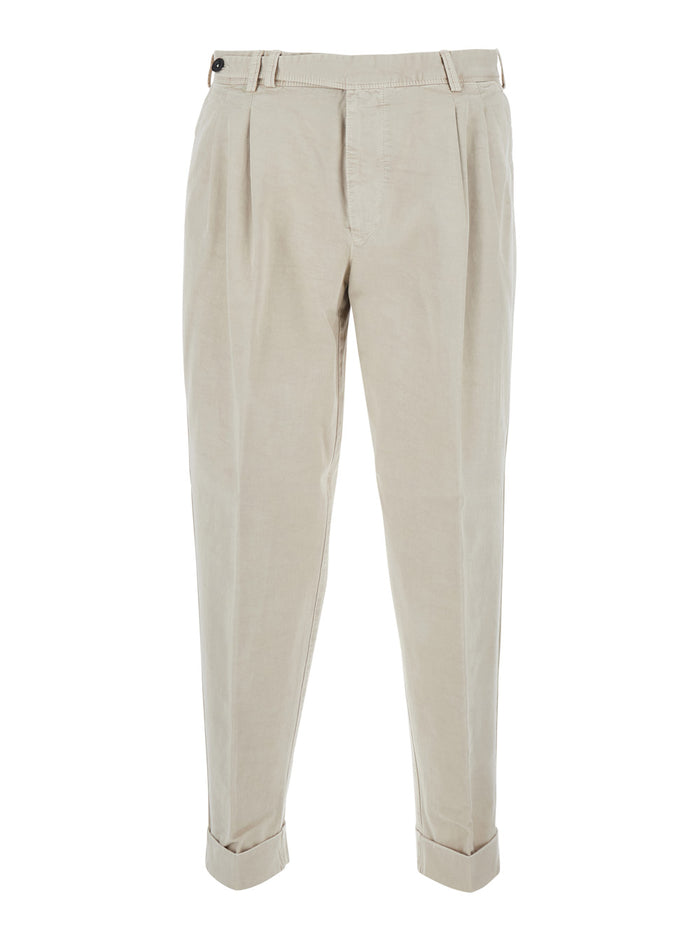 Pants With Pockets And Finished Hems Tech Fabric Beige Men Trousers