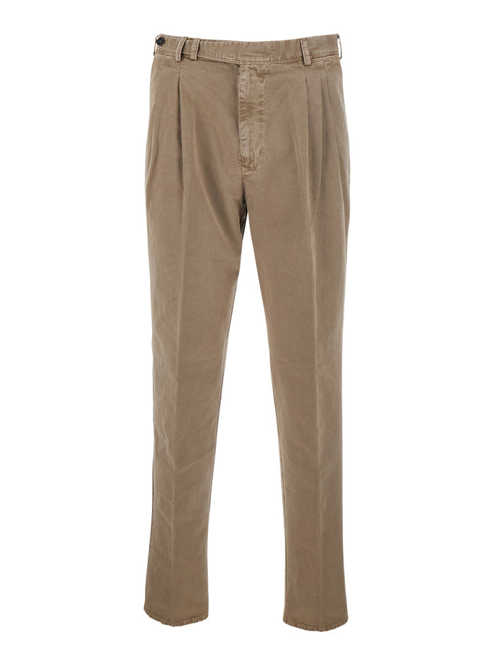 Pants With Pockets And Ribbed Hems Brown Tech Fabric For Men Trousers