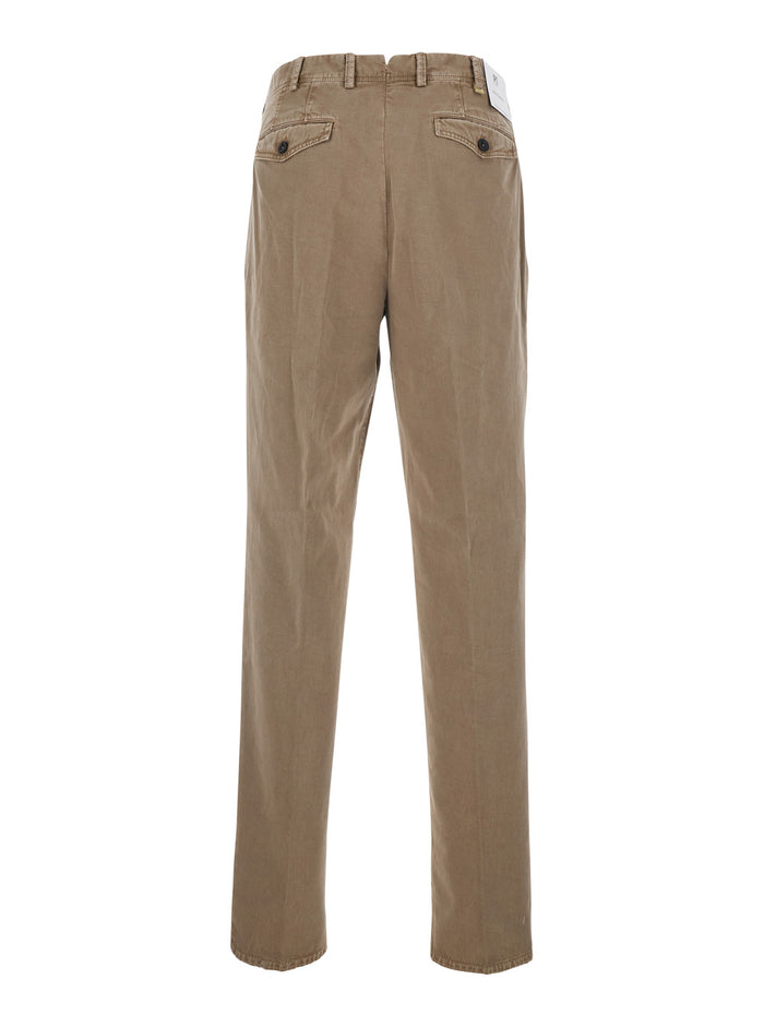 Pants With Pockets And Ribbed Hems Brown Tech Fabric For Men Trousers