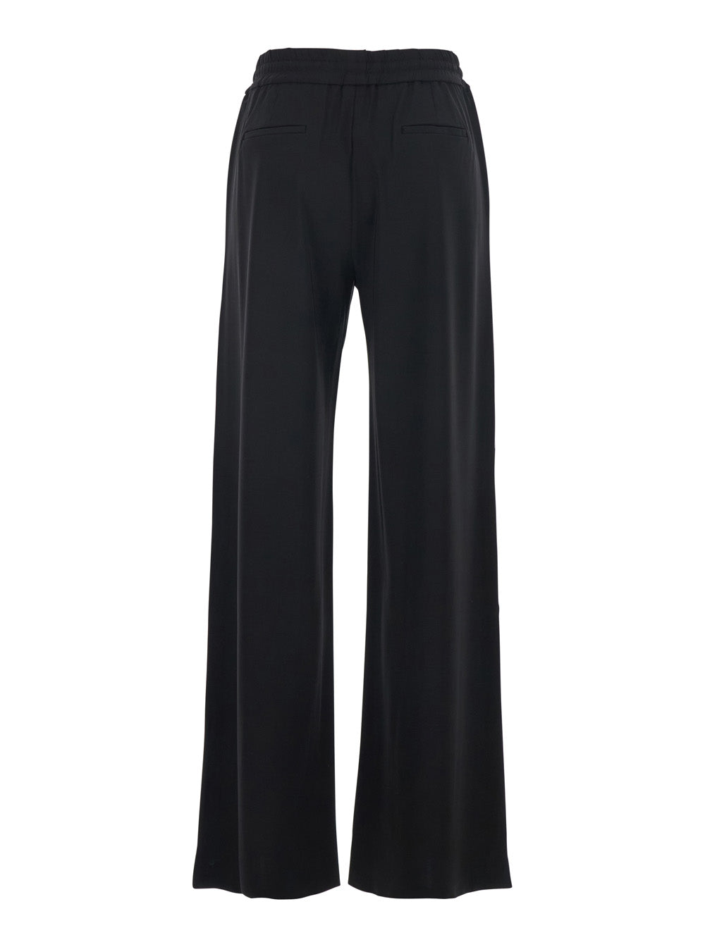 Black Pants with Elastic Waist and Drawstring in Viscose for Women Elastane Trousers