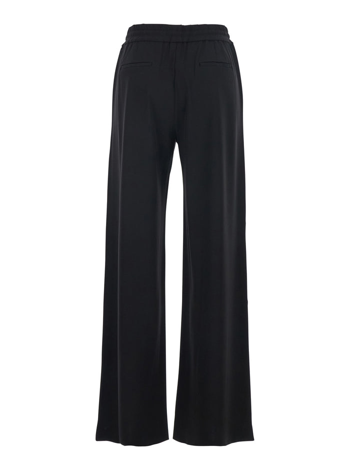 Black Pants with Elastic Waist and Drawstring in Viscose for Women Elastane Trousers
