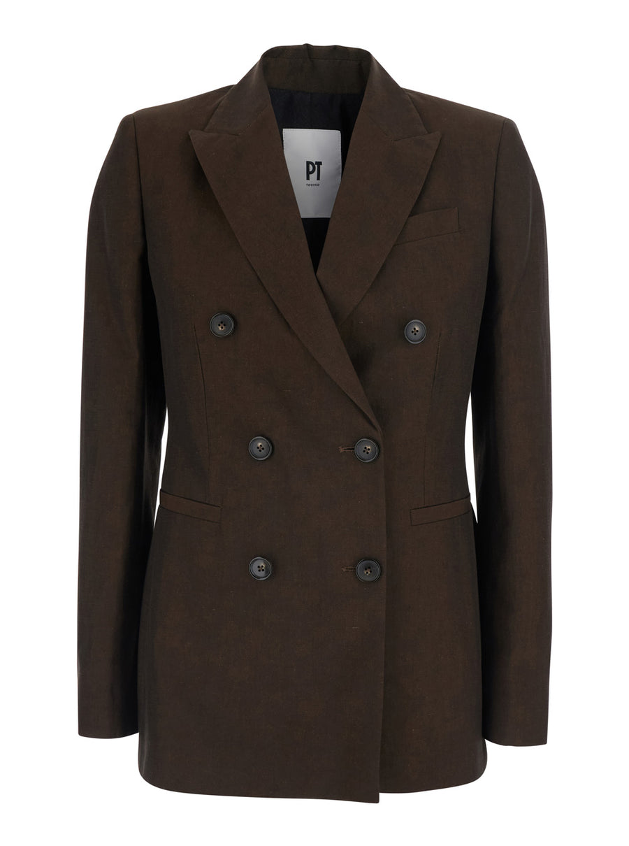 Light Jacket Romy Brown Linen Blend Blazers
