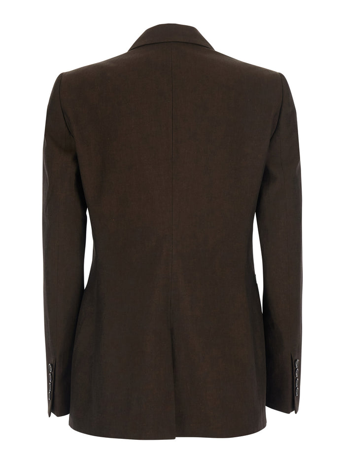 ROMY LINEN AND COTTON FINE PLAIN WEAVE Brown Light Jacket with Front Closure Side Pockets in Blend for Men Blazers