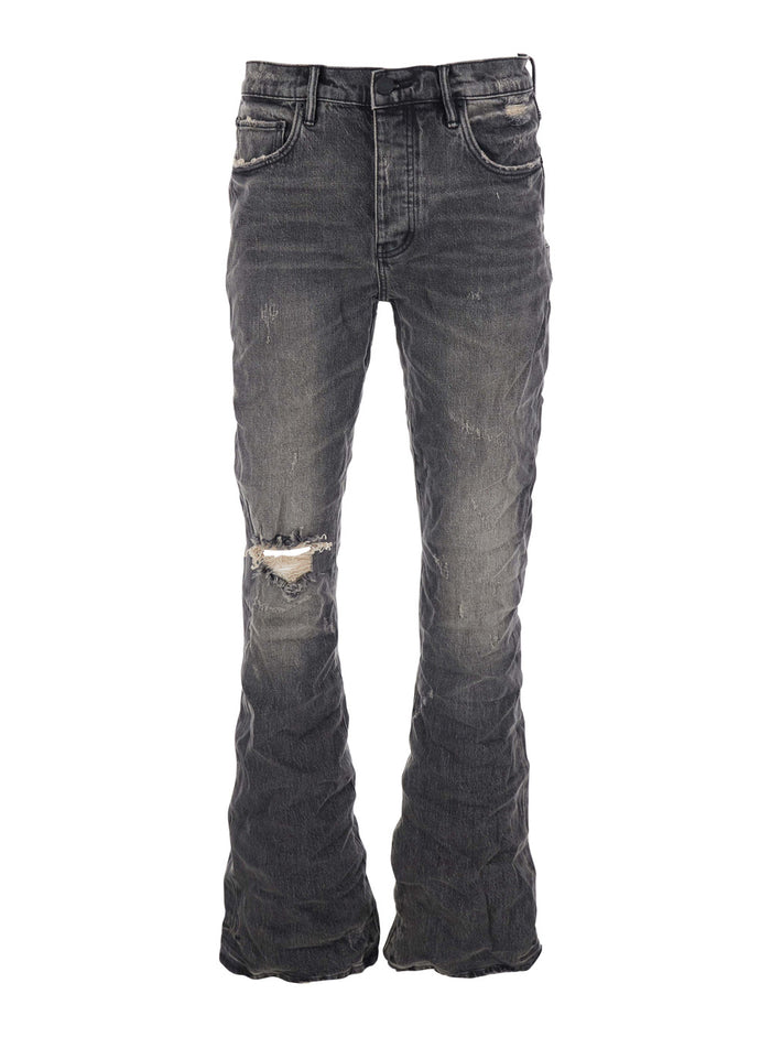Flared Jeans with Crumpled Effect in Black Denim for Men Grey Cotton Elastane