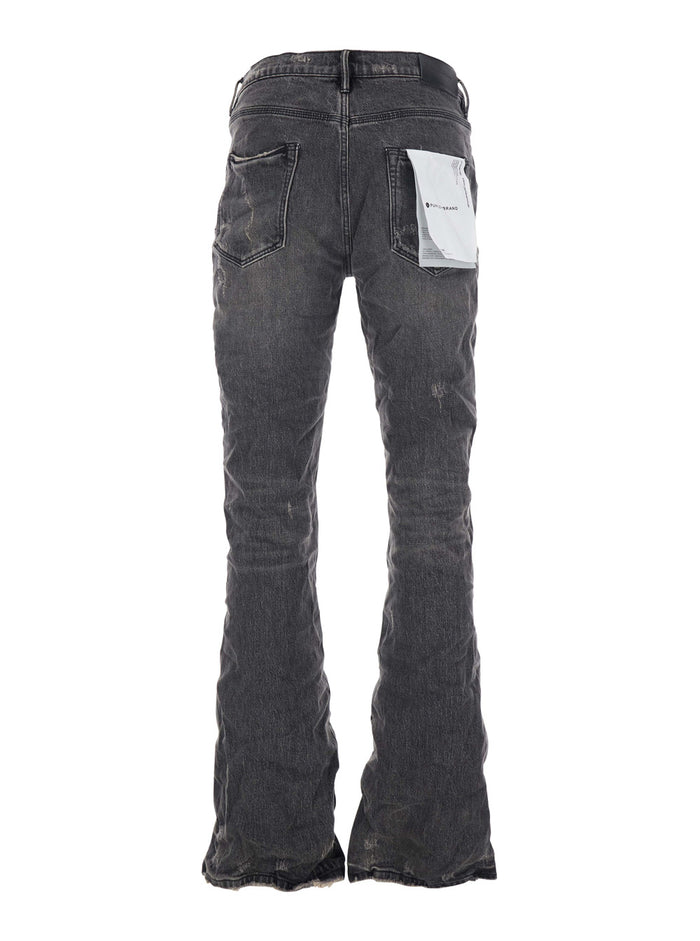 Flared Jeans with Crumpled Effect in Black Denim for Men Grey Cotton Elastane