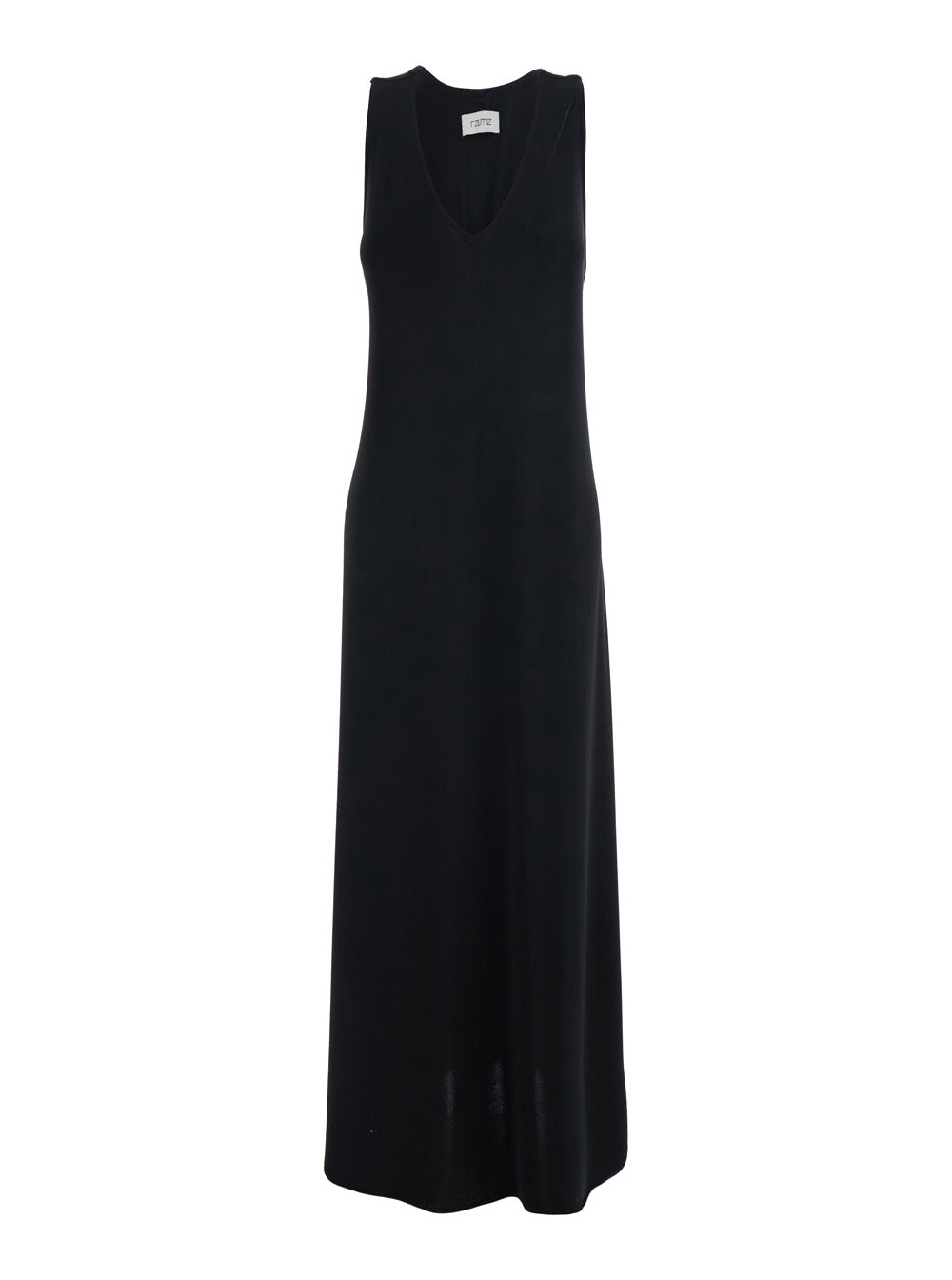 Long Black Dress With V-Neck And Sleeves Polyester For Women Spandex