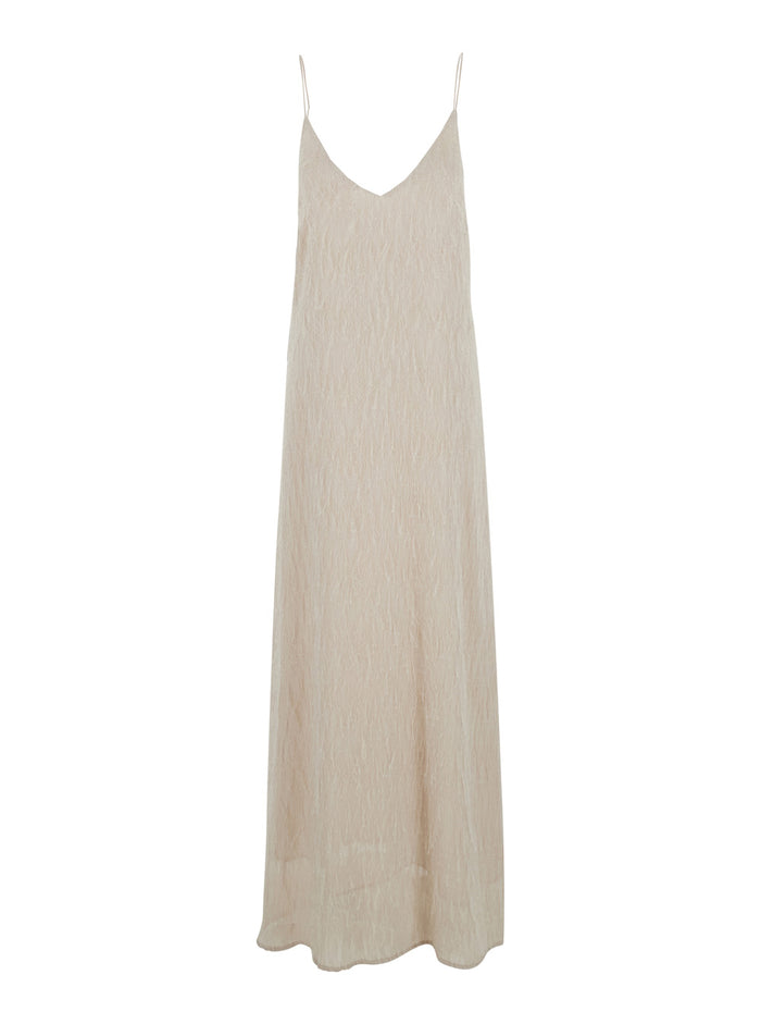 Dress With V-Neck And Short Sleeves Beige Fabric For Women Polyester