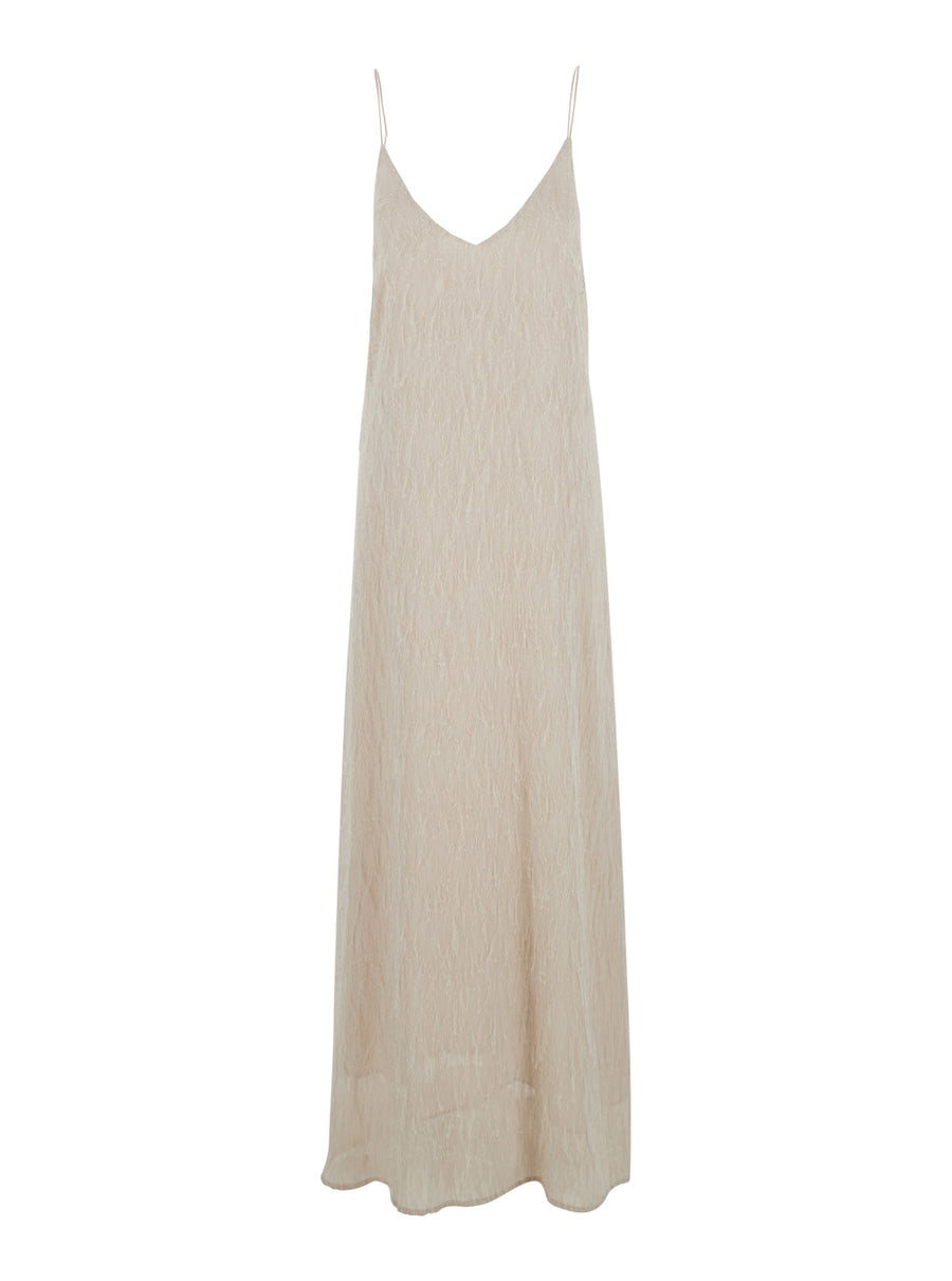Dress V-Neck Beige Polyester