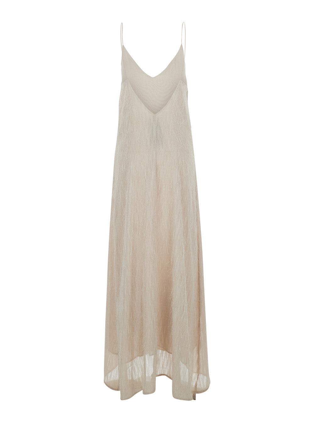Dress With V-Neck And Short Sleeves Beige Fabric For Women Polyester