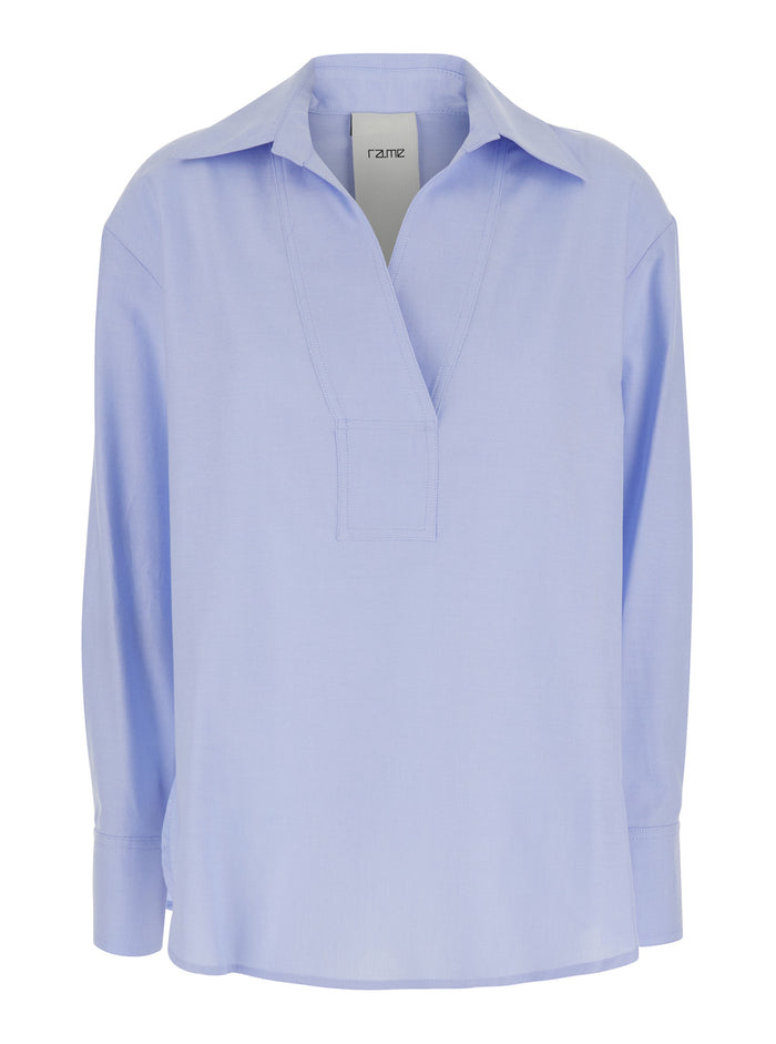 Shirt Blue With Classic Collar And Long Sleeves Cotton For Women Light Blouses