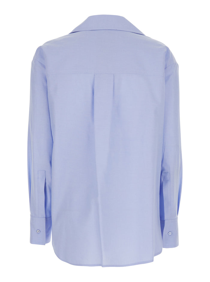 Shirt Blue With Classic Collar And Long Sleeves Cotton For Women Light Blouses