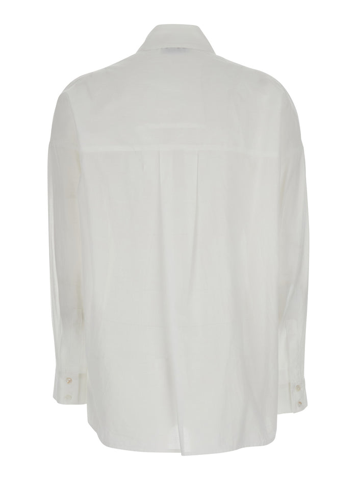White Shirt With Classic Collar And Long Sleeves Cotton For Women Blouses