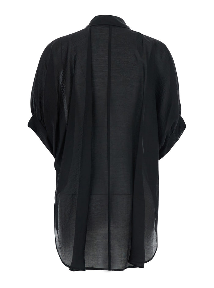 Black Shirt With Long Sleeves And Classic Collar Lycra Nylon For Women Blouses