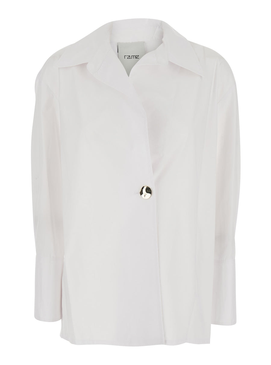 Shirt With Classic Collar, White Cotton Blouses