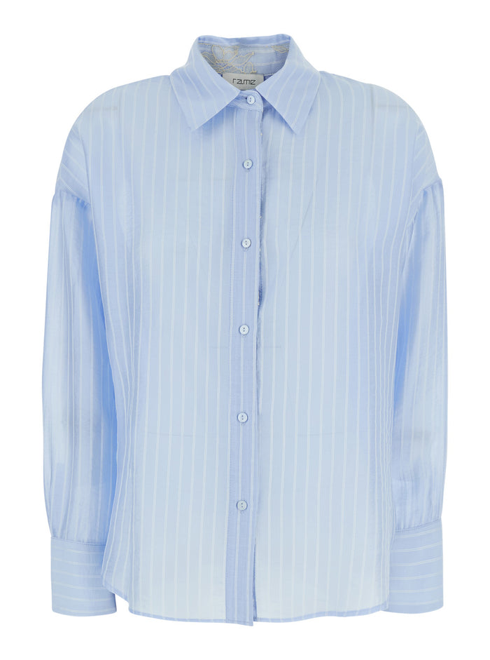 Light Blue Shirt With Classic Collar And Long Sleeves Lyocell For Women Nylon Polyester Blouses