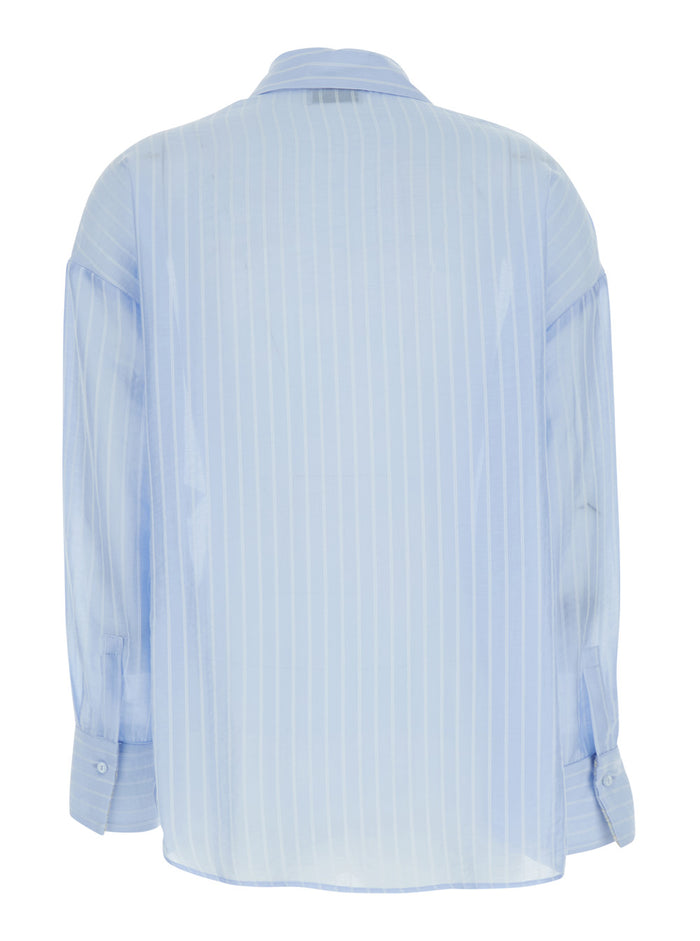 Light Blue Shirt With Classic Collar And Long Sleeves Lyocell For Women Nylon Polyester Blouses