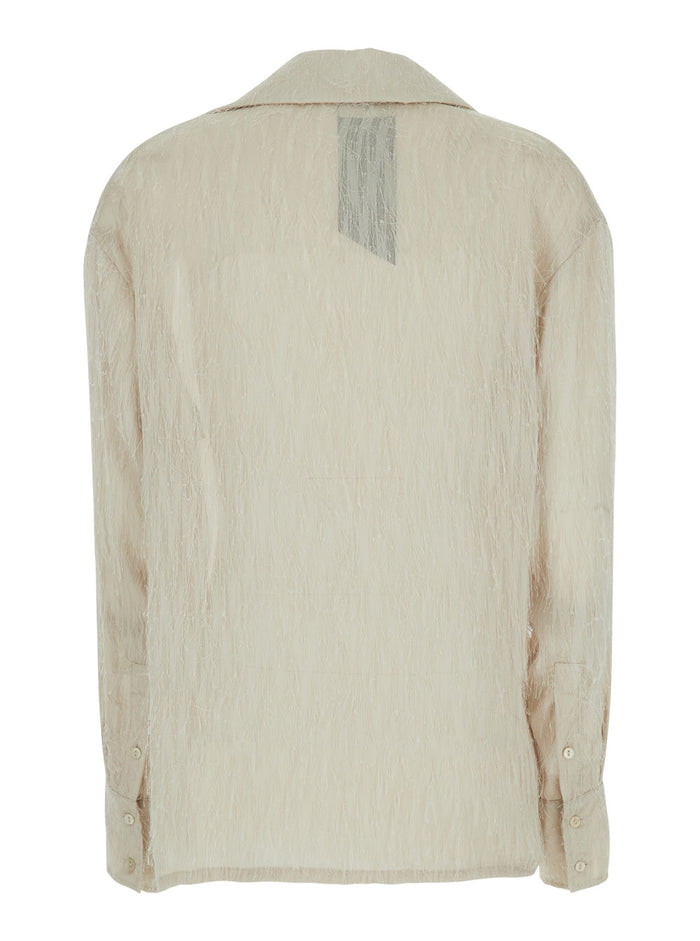 Shirt Beige With Classic Collar And Long Sleeves Polyester For Women Blouses