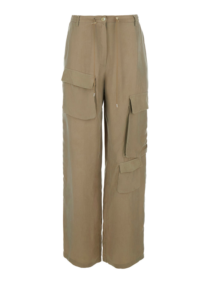Green Trousers With Elastic Waist And Side Pockets Cupro Viscose For Men