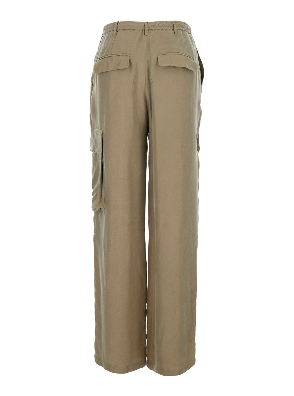 Green Trousers With Elastic Waist And Side Pockets Cupro Viscose For Men