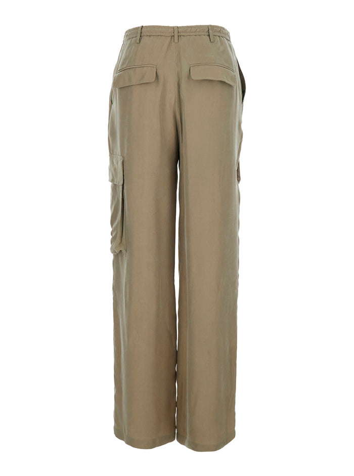 Green Trousers With Elastic Waist And Side Pockets Cupro Viscose For Men