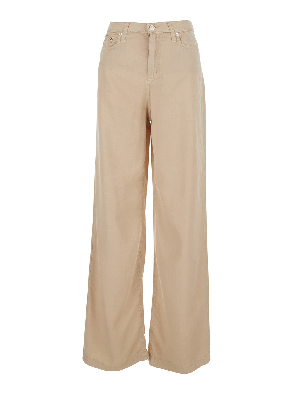 Beige Marta Jeans With Front Pockets And Contrast Details Tencell Women