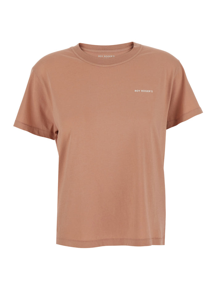 T-Shirt Tp With Round Neck And Short Sleeves Beige Cotton For Women Pink Tshirts Polo Shirts