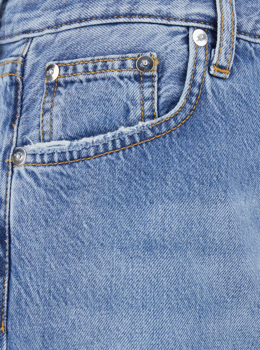 High-Waisted Jeans with Five Pockets in Blue Denim Blu