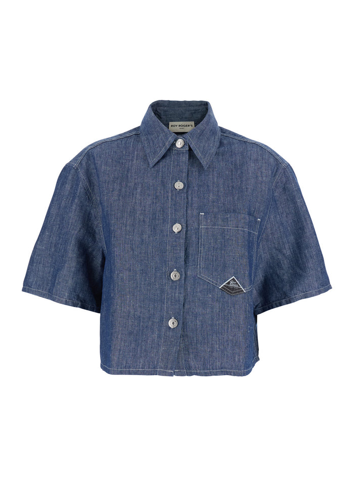 Shirt SH) S-S WOMAN in Chambray Cotton Linen Rinse Indigo Blue Women Blu And Blouses