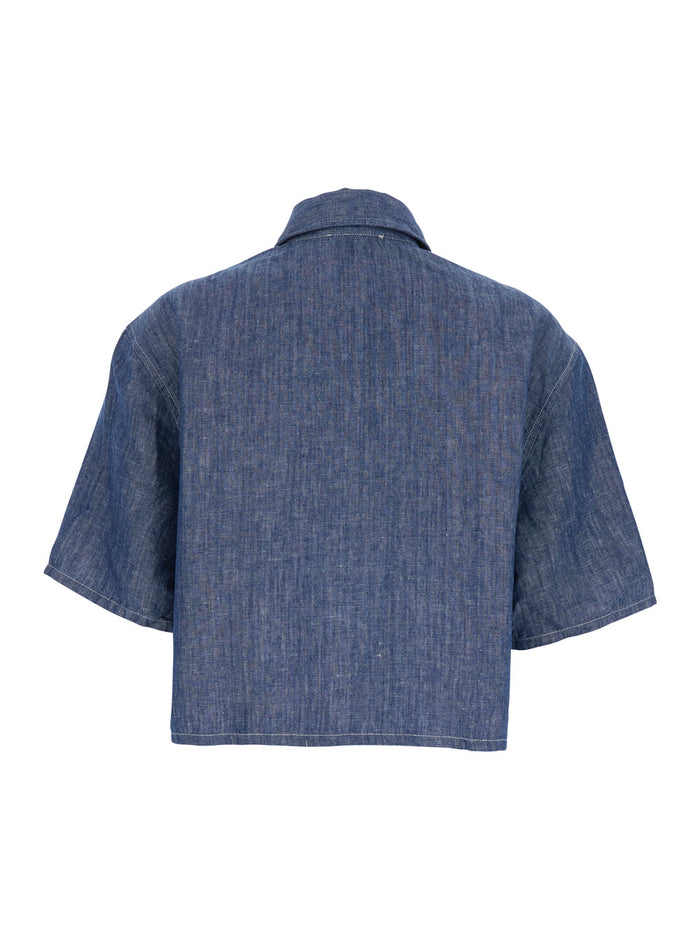 Shirt SH) S-S WOMAN in Chambray Cotton Linen Rinse Indigo Blue Women Blu And Blouses