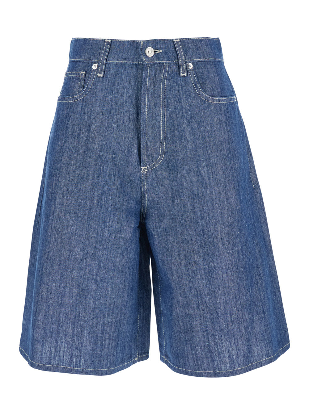 BM) Berm. Billie WOMAN Chambray cotton linen Rinse Indigo Blu Shorts And Bermuda