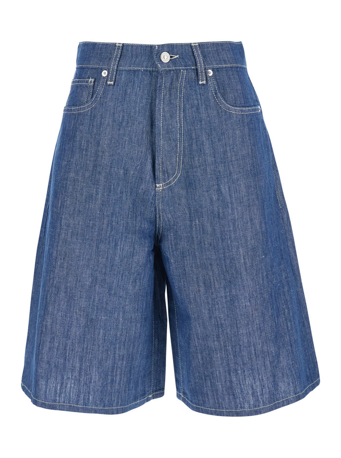 BM) Berm. Billie WOMAN Chambray cotton linen Rinse Indigo Blu Shorts And Bermuda