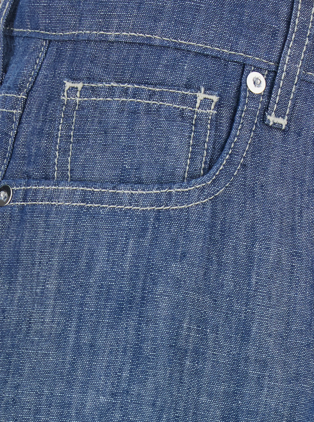BM) Berm. Billie WOMAN Chambray cotton linen Rinse Indigo Blu Shorts And Bermuda