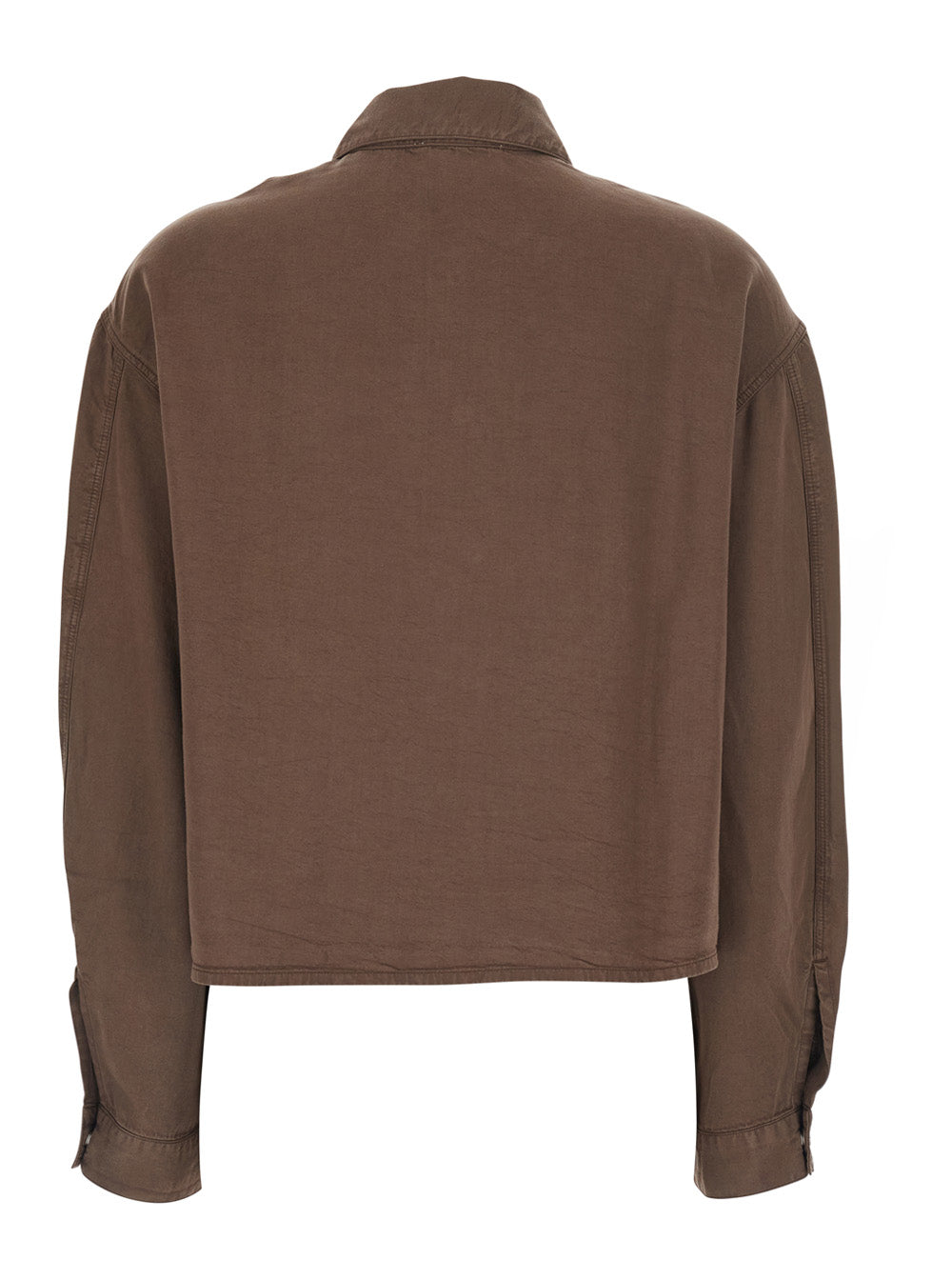 Brown Fatigue Shirt With Classic Collar And Long Sleeves Tencell For Women Blouses