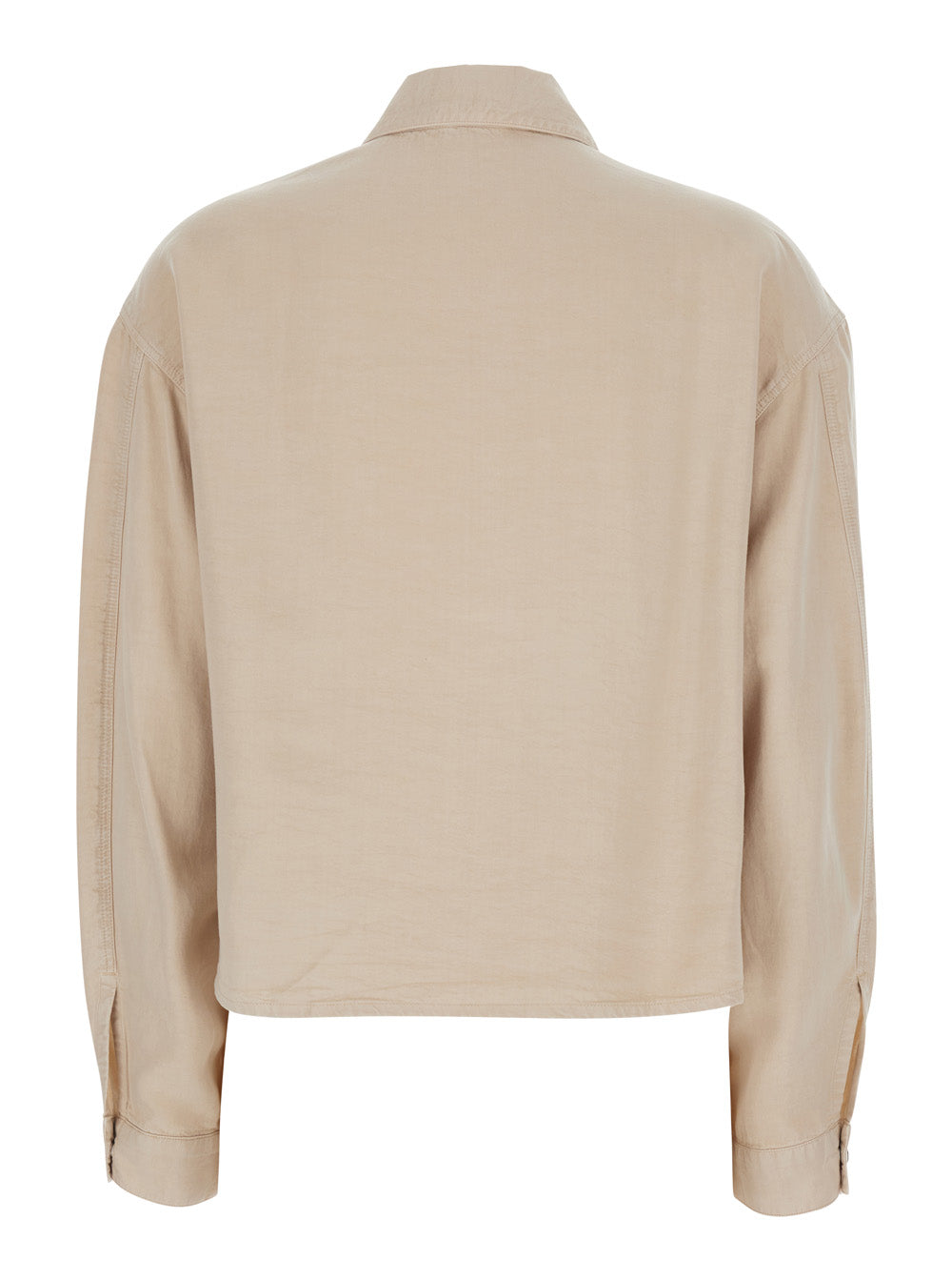 Gray Fatigue Shirt With Classic Collar And Long Sleeves Tencell For Women Beige Blouses