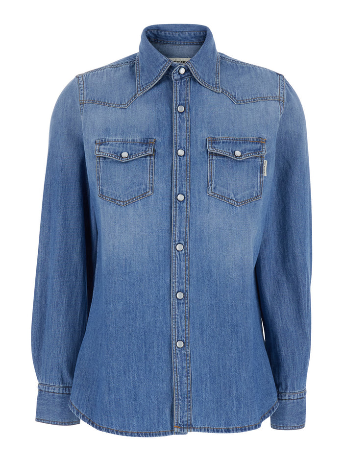 Womens Blue Ranch Denim Shirt with Long Sleeves Light And Blouses