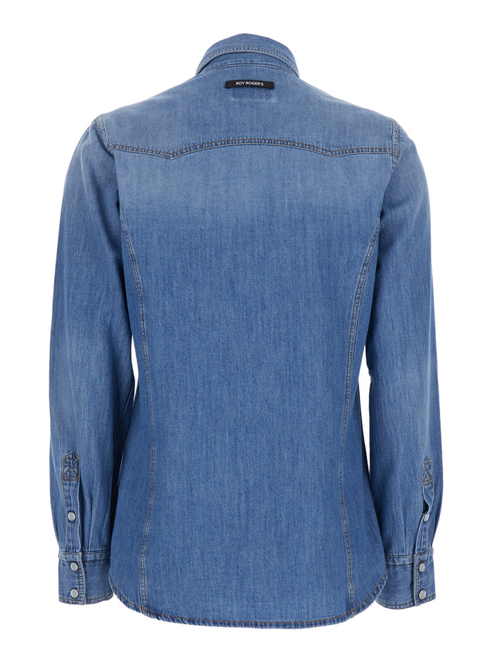 Womens Blue Ranch Denim Shirt with Long Sleeves Light And Blouses