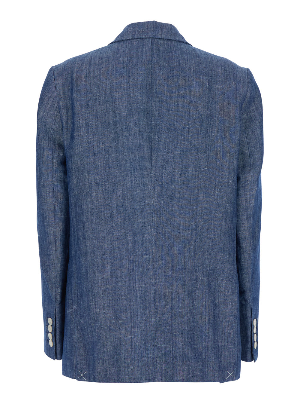 Cs) Double-Breasted Jacket Woman Chambray Cotton Linen Rinse Indigo Blu Blazers