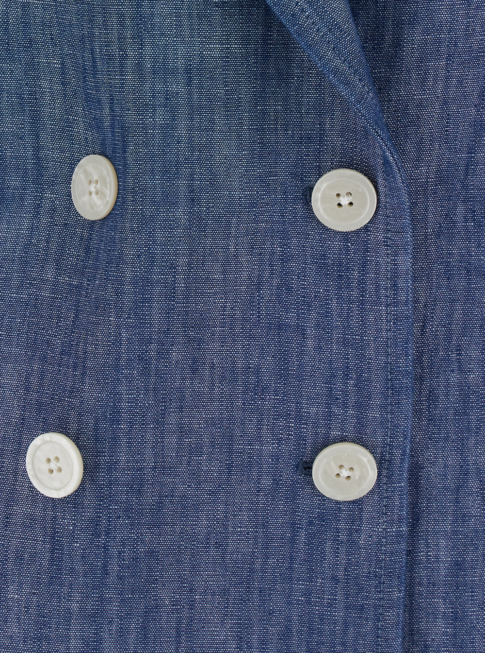 Cs) Double-Breasted Jacket Woman Chambray Cotton Linen Rinse Indigo Blu Blazers