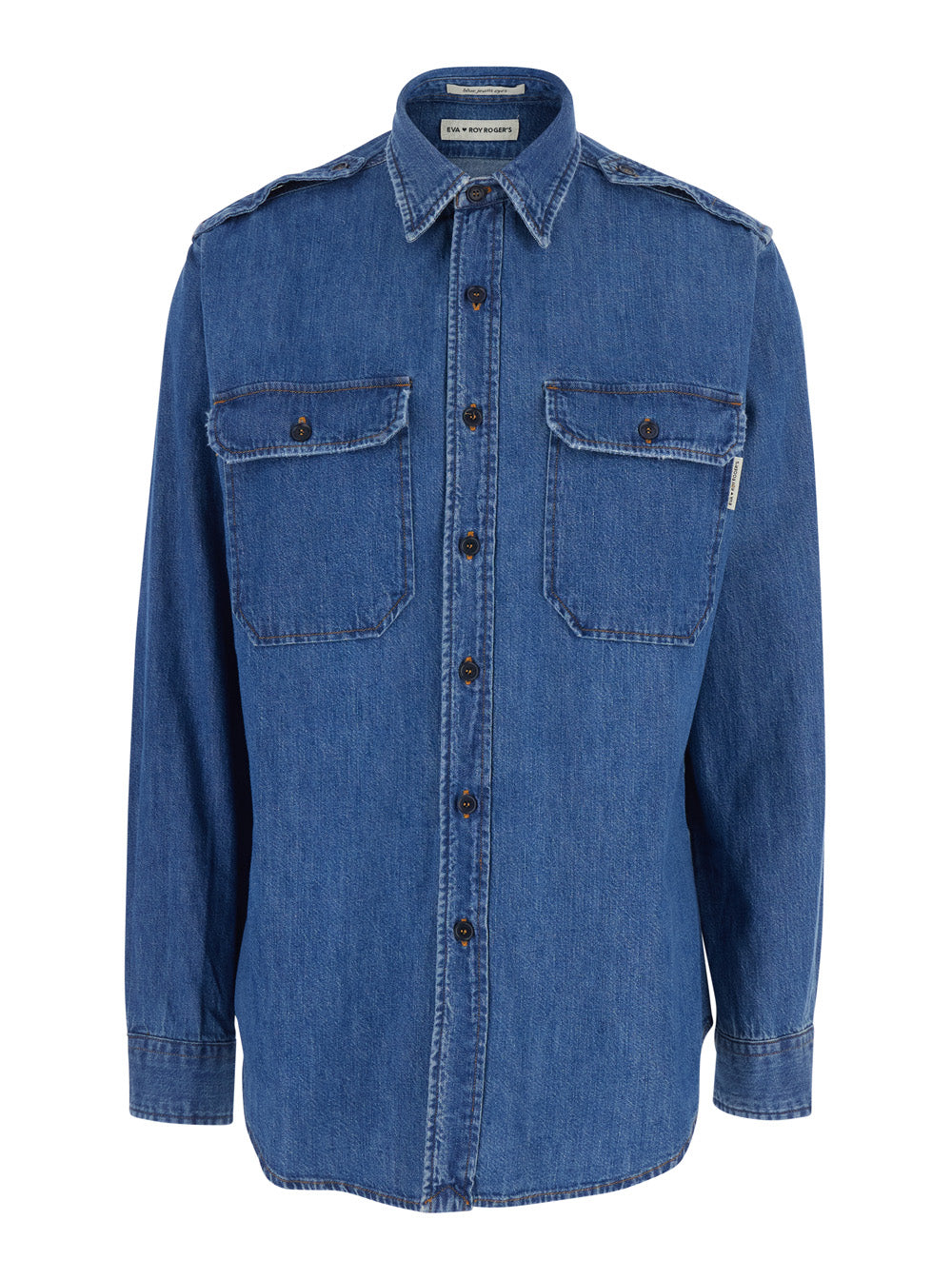 Military Shirt R.R.EVA HERZIGOVA Blue with Classic Collar and Long Sleeves in Cotton for Women Blu Blouses