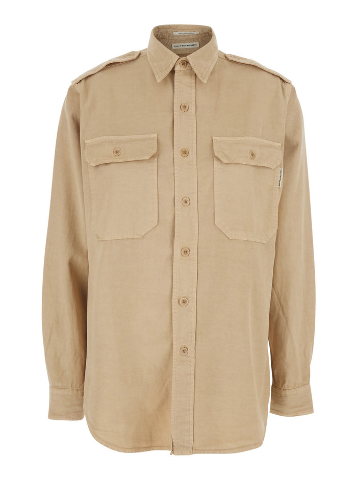 Military Shirt R.R.EVA HERZIGOVA Beige with Utility Style Details in Cotton for Men And Blouses