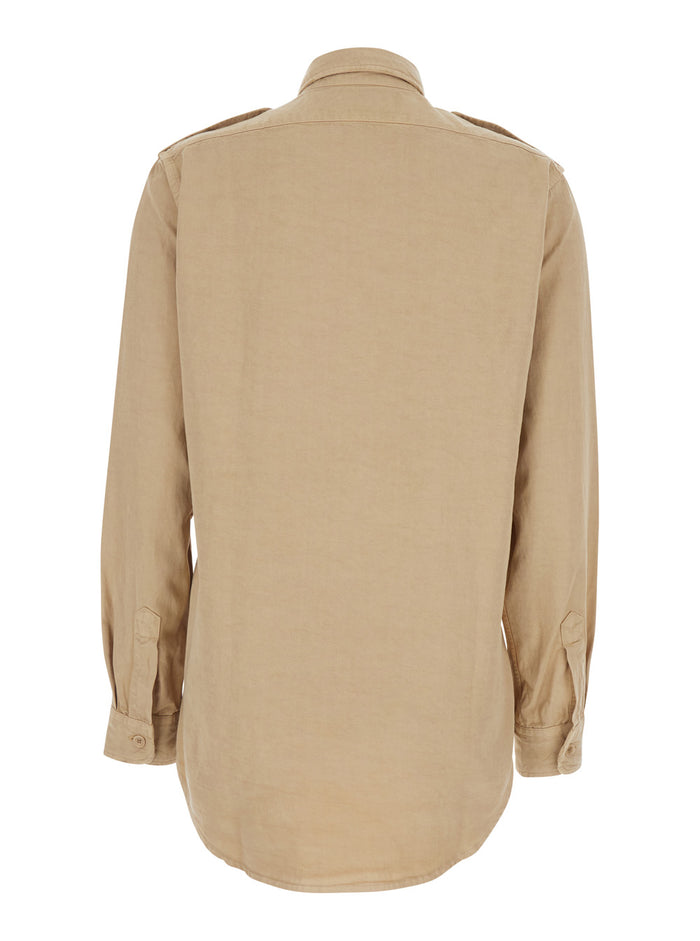 Military Shirt R.R.EVA HERZIGOVA Beige with Utility Style Details in Cotton for Men And Blouses